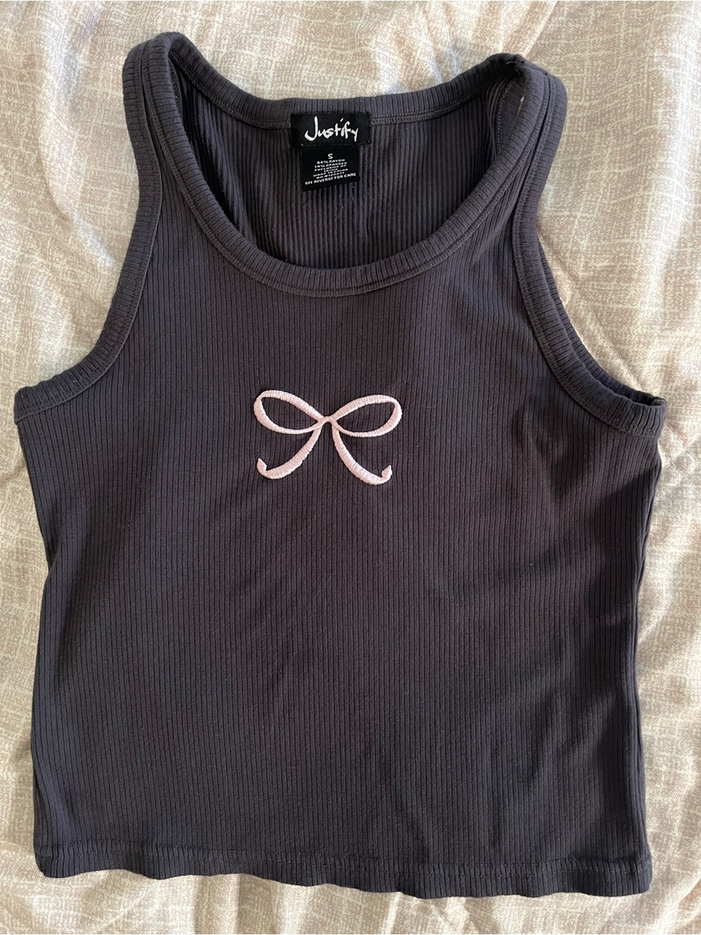 Justify Gray Ribbed Tank with Pink Bow